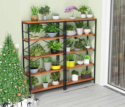 Himimi Industrial Bookshelf 5-Tier, Bookcase 58" H Ladder Shelf, Storage Shelves Rack Shelf Unit, Accent Furniture Metal Frame, Home Office Furniture for Bathroom, Living Room, Vintage Brown
