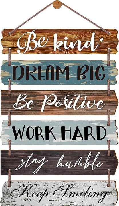 Yudarte Inspirational Wall Art 6pcs Strung Wooden Panels - Farmhouse Rustic Office Decorations for Work - Motivational Wall Decor for Home Bedroom Living Room