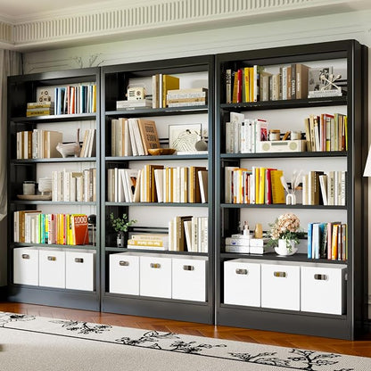 70.9" H Metal Bookshelf, Adjustable Bookcase, 5-Tier Heavy Duty Bookshelf with Bookend, Tall Bookshelves, Bookcase Shelf for Living Room, Office, Library,Classroom (Black-37.4W)