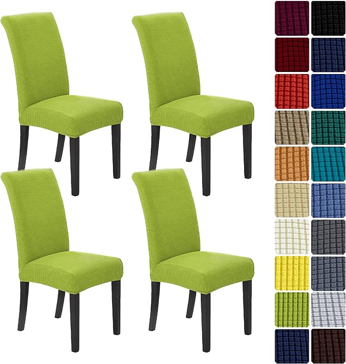 Chair Covers for Dining Room Set of 4, Stretchy Dining Chair Covers, Textured Jacquard Kitchen Chair Slipcovers, Classy Decor for Home and Banquet (Apple Green, 4 Pack)