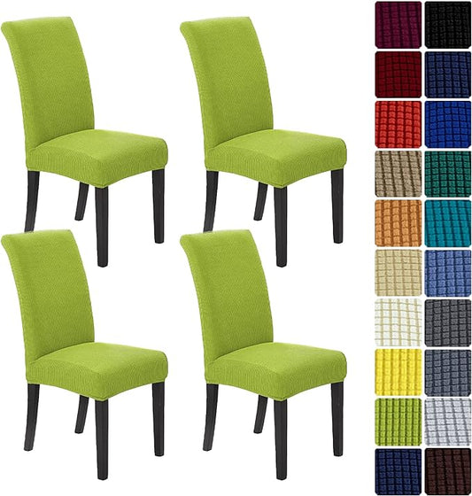 Chair Covers for Dining Room Set of 4, Stretchy Dining Chair Covers, Textured Jacquard Kitchen Chair Slipcovers, Classy Decor for Home and Banquet (Apple Green, 4 Pack)