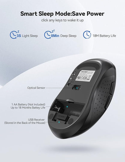 TECKNET Bluetooth Mouse (BT 5.0/3.0+2.4Ghz), 6-Level 4000 DPI Wireless Mice for Laptop, 2-in-1 Ergonomic Computer Portable PC Mouse, Silent Mouse with USB Receiver for Windows/Mac/PC/Notebook