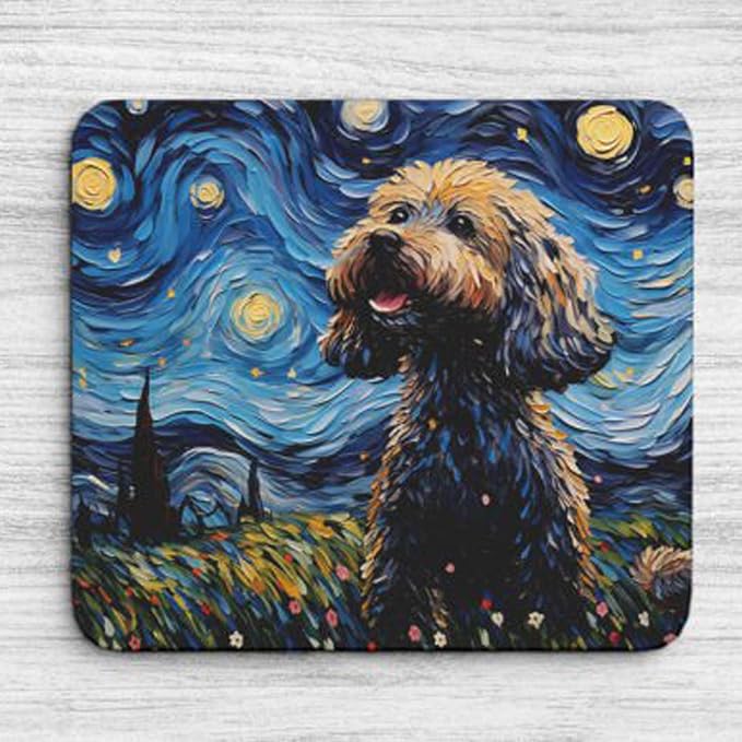 Starry Night Dog Mouse Pad for Home Office Gaming Working Desk Computer Desktop Accessories Non-Slip Rubber Mouse Pad for Dog Lovers (Poodle)