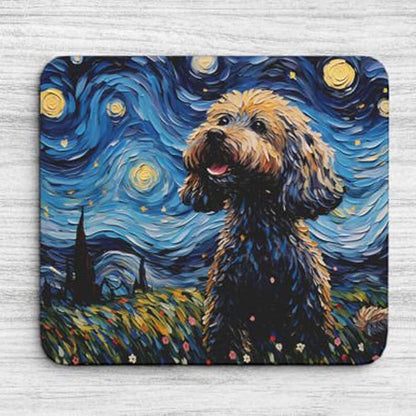 Starry Night Dog Mouse Pad for Home Office Gaming Working Desk Computer Desktop Accessories Non-Slip Rubber Mouse Pad for Dog Lovers (Poodle)