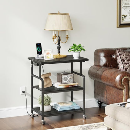 YAOHUOO 3 Tier Large Printer Stand with Power Outlet/Adjustable Shelf | 23.6"x19.6" Large Top,Fit 2-3 printers,Rolling Cart with Wheels,Table for Home Office,Fit 3D Printer/Heat Press/Laser,Black