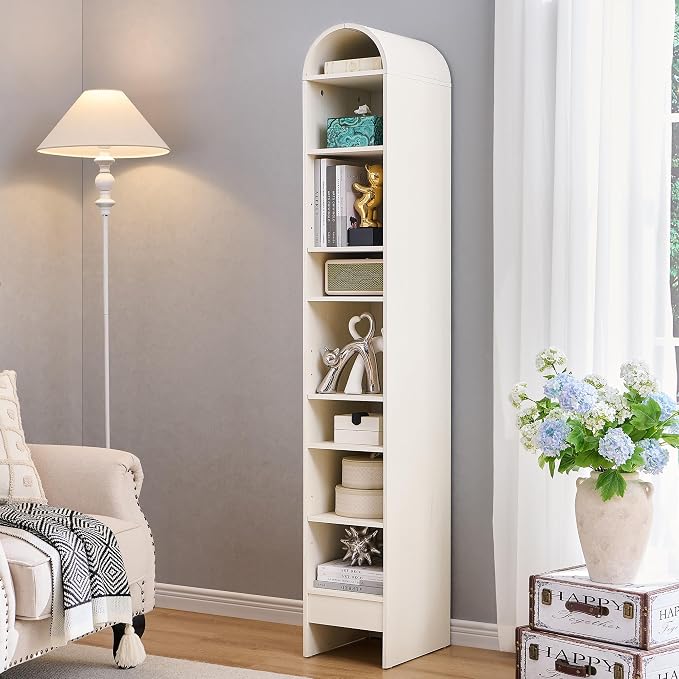 IFGET 67" Tall Arched Bookshelf, 8 Tiers Arch Bookcase with Storage, Modern Farmhouse Book Shelf with Adjustable Shelves, Wood Bookshelf w/Open Display Shelves for Living Room, Office (Antique White)