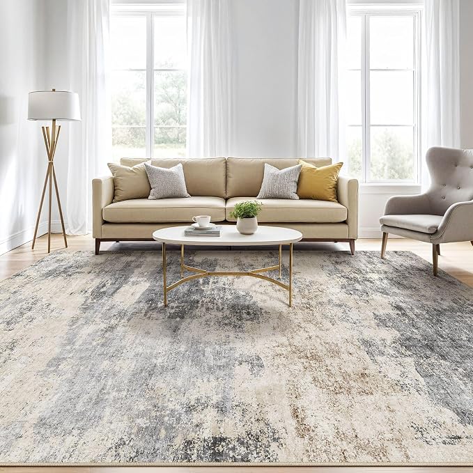 3x5 Rug for Living Room: Washable Large Abstract Modern Soft Rugs Stain Resistant Indoor Floor Non Slip Accent Carpet for Bedroom Nursery Playroom Office Dining Room Dorm Home Decor- Gray Brown