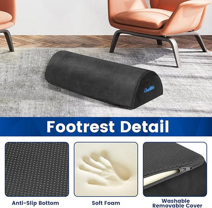 CloudBliss Foot Rest for Under Desk at Work,Office Desk Accessories with Soft Foam and Washable Removable Cover, Foot Stool for Office, Car, Home to Foot Support and Relax Ankles, Gray, Long