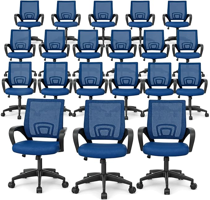 Magshion Ergonomic Office Chair 20 Pack, Mid-Back Mesh Desk Chair, Adjustable Swivel Computer Chair with Lumbar Support & Breathable Backrest for Gaming, Work, Study, 300 Lbs Capacity, Navy Blue
