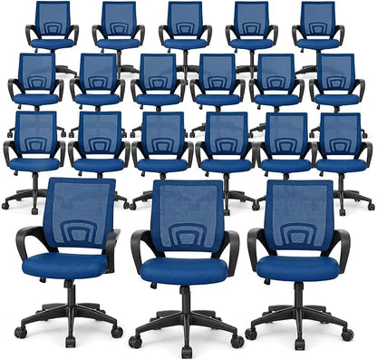 Magshion Ergonomic Office Chair 20 Pack, Mid-Back Mesh Desk Chair, Adjustable Swivel Computer Chair with Lumbar Support & Breathable Backrest for Gaming, Work, Study, 300 Lbs Capacity, Navy Blue