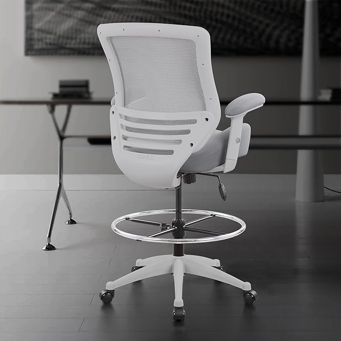 BOLISS 400lbs Mesh Ergonomic Office Drafting Chair Big Adjustable Foot Ring Height Adjustable Armrest (Grey)