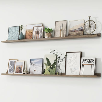 FLYJOE Picture Ledge Shelf, Floating Shelves Set of 2, 72 Inches Long Large Nursery Book Shelves for Toys Storage, Kids Bookshelf Wall Mounted for Living Room Bedroom Decor Books Photo Frames,Grey