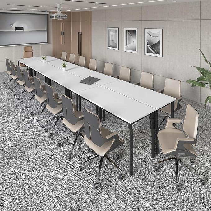 Bonzy Home Conference Table, 23FT Office Computer Desk, Printer Podcast Table for Meeting Room Conference Room Study Room, 10 PCS Random Combination, White, 275.5"x47.2"x29.5"