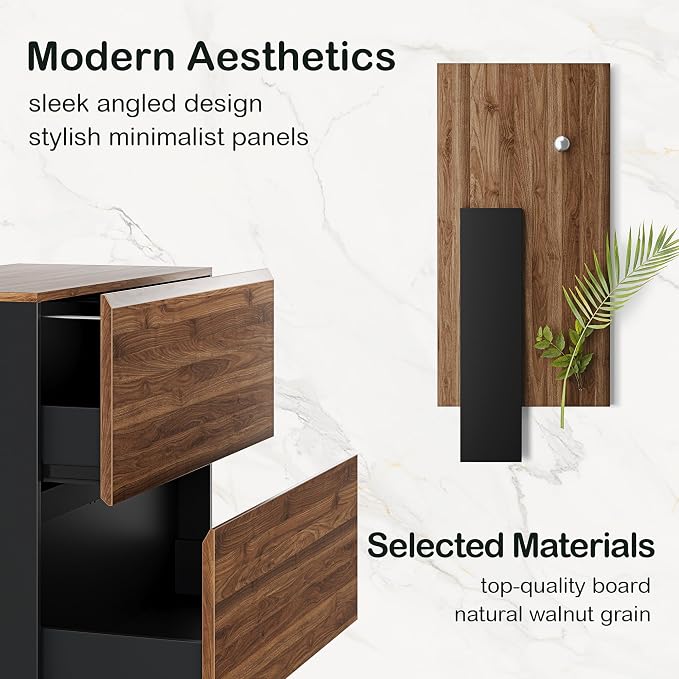 ModernMate 2 Drawer Lateral File Cabinet, 31w*28h Wood Filing Cabinet with Anti-tilt Mechanism, Home Office Storage Filing for Letter, A4 & Legal Size, Black Walnut