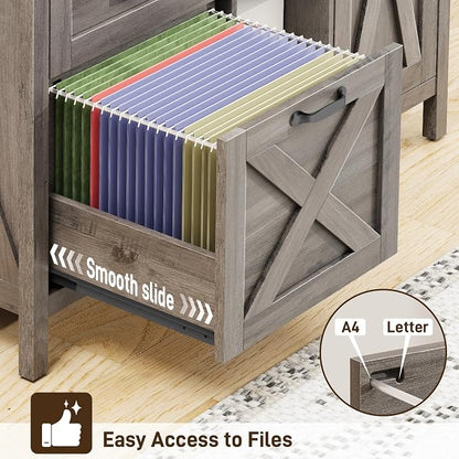 Befrases Farmhouse Lateral Filing Cabinet, Lateral File Cabinet with 3 Drawers and Cabinet, Large Printer Stand with File Drawer for Letter/A4 Size Hanging Files for Home Office, Rustic Grey