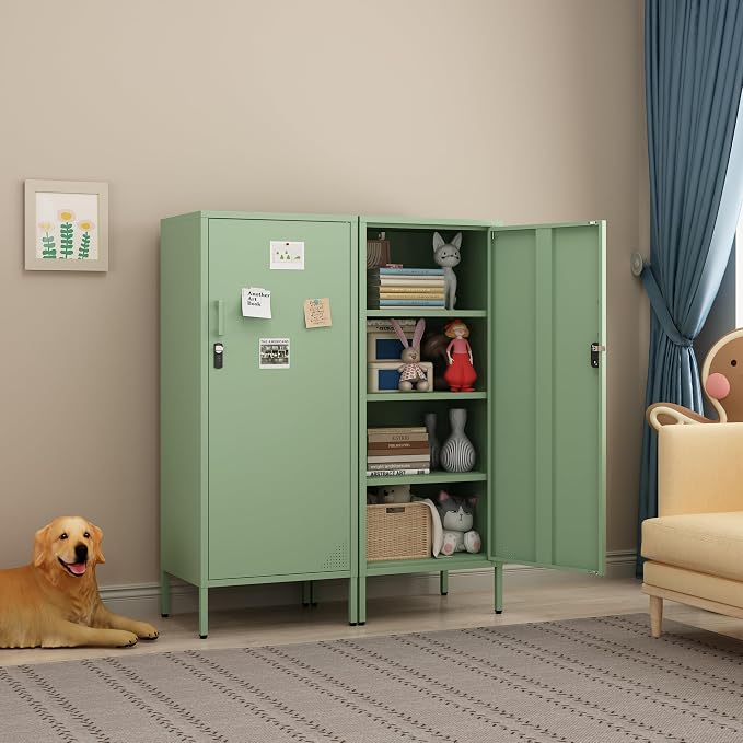 Steehoom Metal Locker Cabinet Lockable Bathroom Storage Cabinet Black 4 Tier Employee Lockers for Home, School, Office, Garage (Green, 19.69" D x 15.75" W x 49.21" H)