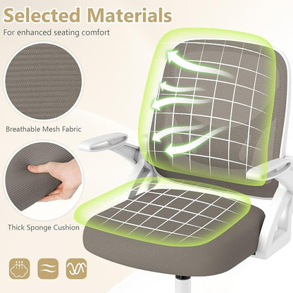 Giantex Mesh Office Chair, Ergonomic Desk Chair with Flip-up Arms & Lumbar Support, Height Adjustable Swivel Computer Desk Chair with High Back for Home Office (Khaki)