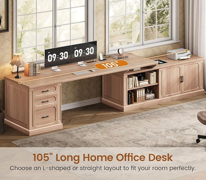 SEDETA Farmhouse L Shaped Desk with Drawers, 70.9" Home Office Desk with Storage Cabinet and Storage Shelves, L Shaped Computer Desk with Power Outlet，Oak