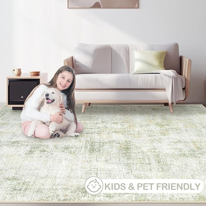 Area Rugs 6x9 Living Room: Washable Rug Modern Abstract Large Rugs Soft Non Slip Neutral Rug Indoor Carpet for Bedroom Kitchen Dining Room Nursery Home Office Rugs(Green Brown,6'x9')