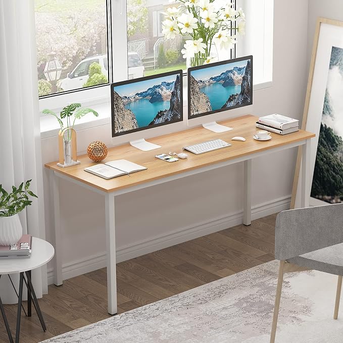 Computer Desk, 63 inches Office Desk Computer Table Study Writing Desk Workstation for Home Office, Dining Table Teak White