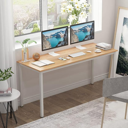 Computer Desk, 63 inches Office Desk Computer Table Study Writing Desk Workstation for Home Office, Dining Table Teak White