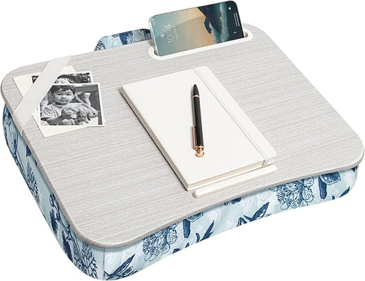 LAPGEAR Designer Lap Desk 2-Pack with Storage Basket, Phone Slot & Device Ledge – Blue Blossoms – Fits Laptops up to 15.6" – Style No. 70433