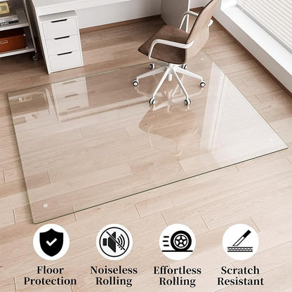 Glass Chair Mat 54" x 72" Heavy Duty Tempered Glass Office Chair Mat, Glass Floor Mat with Polished Edge and Round Corner for Smooth Glide, Carpet Hardwood Floor Protector