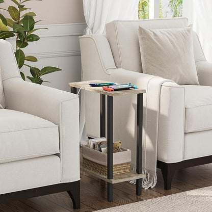 TUTOTAK Small Side Table, Narrow End Table, Set of 2, Skinny Sofa Table, Slim Nightstand, Couch Table, Living Room, Bed Room, Greige TB01BG0622