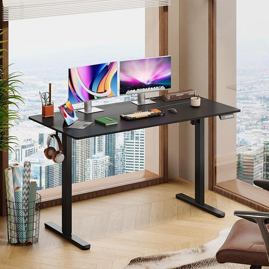 DEVAISE 55 Inch Electric Standing Desk, 3 Adjustable Computer Desk for Home Office, Ergonomic Sit to Stand Desk with LED Touchscreen，Headphone Hook, 3 Memory Preset, with Split Top, Black