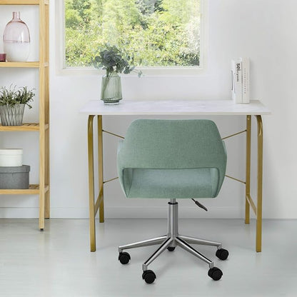 Versanora Teamson Home's Faux White Marble Top Compact Modern Desk with Brass-Finished Arched Legs and Sleek, Contemporary Silhouette