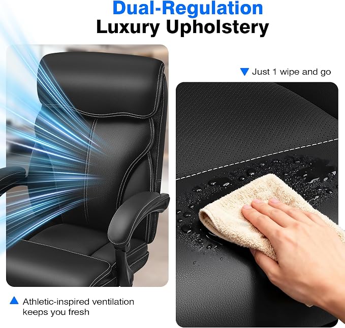 AreShark Ergonomic Office Chair with Footrest - High Back Executive Leather Desk Chair, Breathable Reclining Computer Chair with Lumbar Support, Heavy Duty Swivel Task Chair for Home Office & Gaming
