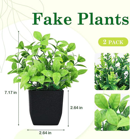 Der Rose 2 Pack Fake Plants Small Faux Artificial Small Potted Plants Indoor Black Bathroom Accessories for Home Office Farmhouse Bathroom Decor