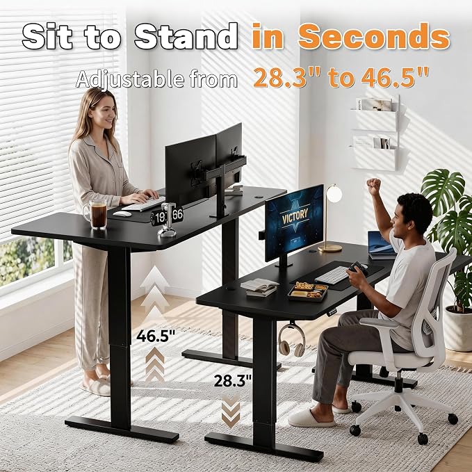 Realbear 63 Inch Electric L Shaped Standing Desk, Height Adjustable Standing Corner Desk with 3 Memory Presets, Ergonomic Workstation Office Desk for Home/Office (Black, 63 Inch)