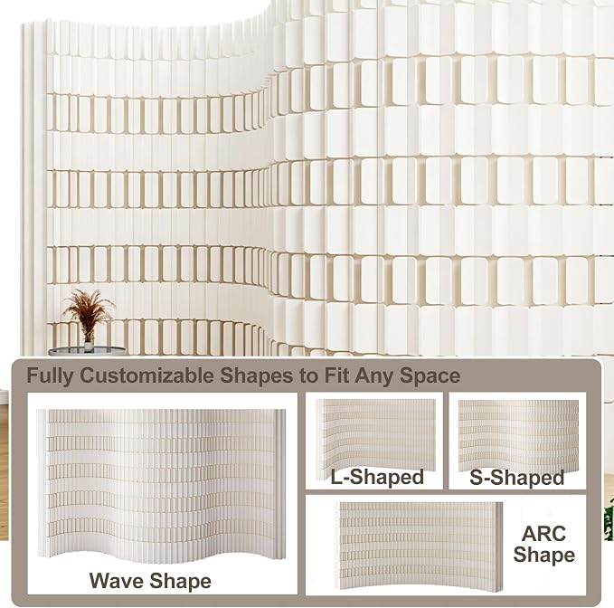 Modern Folding Room Divider for Space Separation, 5.2ft Tall Honeycomb Accordion Privacy Screen, Kraft Paper Portable Freestanding Partition Wall, No Drilling (Style-C, L118.0 x H94.5 Inch)