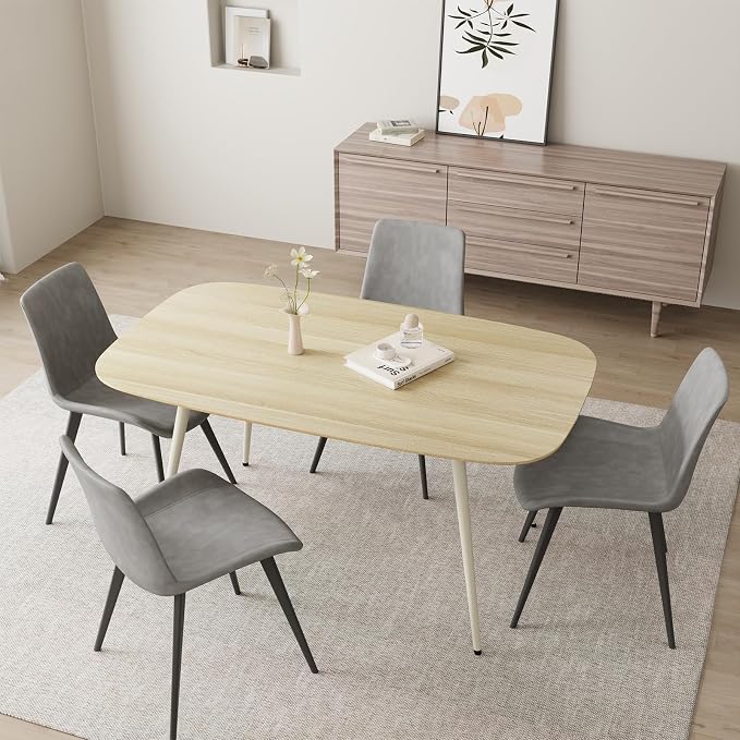 HIPIHOM 47.2'' Dining Table Set for 4,Modern Wood Dining Table,Leather Dining Chairs 4,Table and Chairs Set of 4,Ideal for Kitchen Dining Room (Cat Scratch Table + 4 Gray Chairs, 47.2")