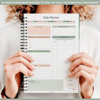 ADHD Daily Planner for Neurodivergent Adults - Productivity Daily Planner & Task Management to Stay Organized and Focused (Green)