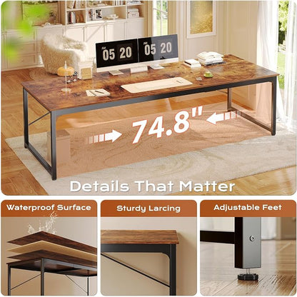 PRAISUN 78.7 X 29.5 Inch Computer Desk with Deeper Desktop, Long Gaming Office Writing Work Desk for Home Office, Study, Bedroom, Work from Home, Metal Frame, Rustic Brown