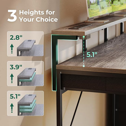 Huuger Gaming Desk with 6 Drawers, Computer Desk with LED Lights Power Outlets and Type-C, 39 Inch Office Desk with Storage, Monitor Stand, Writing & Work Desk for Home Office, Bedroom, Grey, 1CD100H