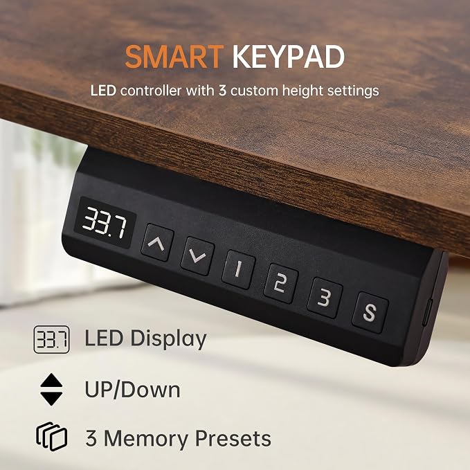 47"x24" Standing Desk Height Adjustable Electric Stand up Desks for Home Office Computer Sit Stand Desk with Two-Piece Desktop with gap LED Display 3 Memory Presets T-Shaped Metal Support,Brown