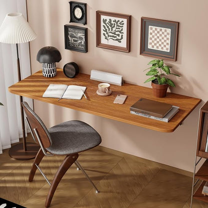 Dogsky Wall Mounted Folding Table, Floating Desk 48x15.7Inch, Fold Down Shelf Wall Mounted with Heavy Iron Brackets, Foldable Table for Launrdy Room, Office Study Work Bench, Kitchen Dining, Burlywood
