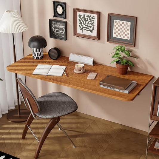 Dogsky Wall Mounted Folding Table, Floating Desk 48x15.7Inch, Fold Down Shelf Wall Mounted with Heavy Iron Brackets, Foldable Table for Launrdy Room, Office Study Work Bench, Kitchen Dining, Burlywood