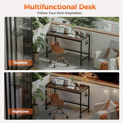 Mericonia 48 inch Rolling Computer Desk with Wheels, Gaming Desk for Small Spaces, Modern Simple Style Table for Home Office, Study Writing Table