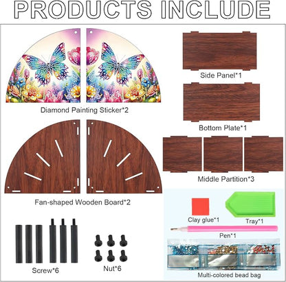 DIY Diamond Painting Storage Box with 4 Compartments, Butterfly-Themed Diamond Art Curved Wooden Organizer for Remote Controllers, Office Supplies, Makeup Brush, Media Accessories