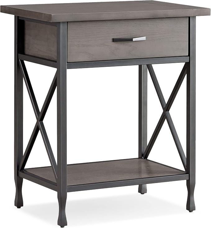 Leick Home 23022 Chisel & Forge One Drawer Nightstand with Shelf, Smoke Gray and Matte Black