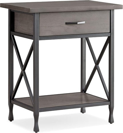 Leick Home 23022 Chisel & Forge One Drawer Nightstand with Shelf, Smoke Gray and Matte Black