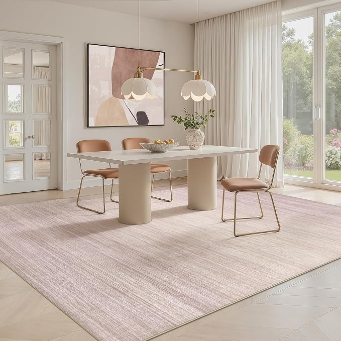UERMEI 7x9 Washable Area Rug - Neutral Modern Abstract Living Room Rugs, Non-Slip Soft Large Indoor Floor Carpet for Bedroom Home Office & Under Dining Table Decor, Soft Pink