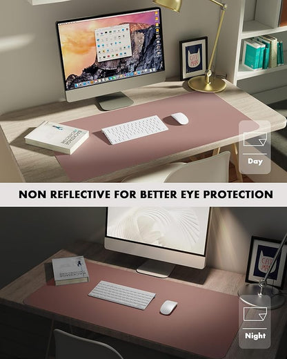 YSAGi Double-Sided Desk Pad, 23.6"x13.7" Leather Desk Mat, Eco Cork Desk Pad Protector, Large Mouse Pad for Desk, Waterproof Desk Blotter Pad, Desk Writing Pad for Office Work/Home(Pale Mauve/Cork)
