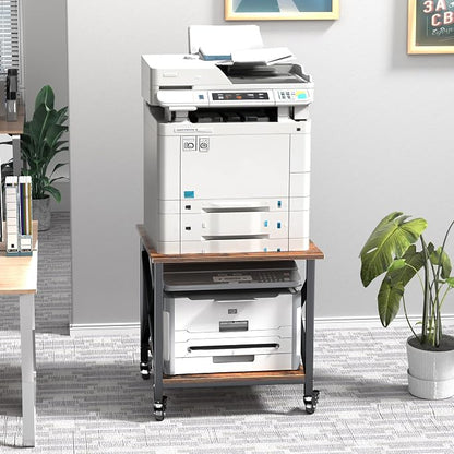 Printer Stand, 23.6 x 23.6 Inches Large Printer Stand with Storage Shelf, 2 Tier Printer Table for Home Office, Rolling Printer Cart with Industrial Wheels, Mini Fridge Stand Table, Vintage Brown