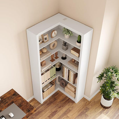 GarveeHome Corner Bookshelf, 71.8 in White Corner Bookcase, L-Shaped Bookshelf Large Bookcase, 5 Tier Display Shelf Heavy Duty Bookcases, Bookshelves with Storage
