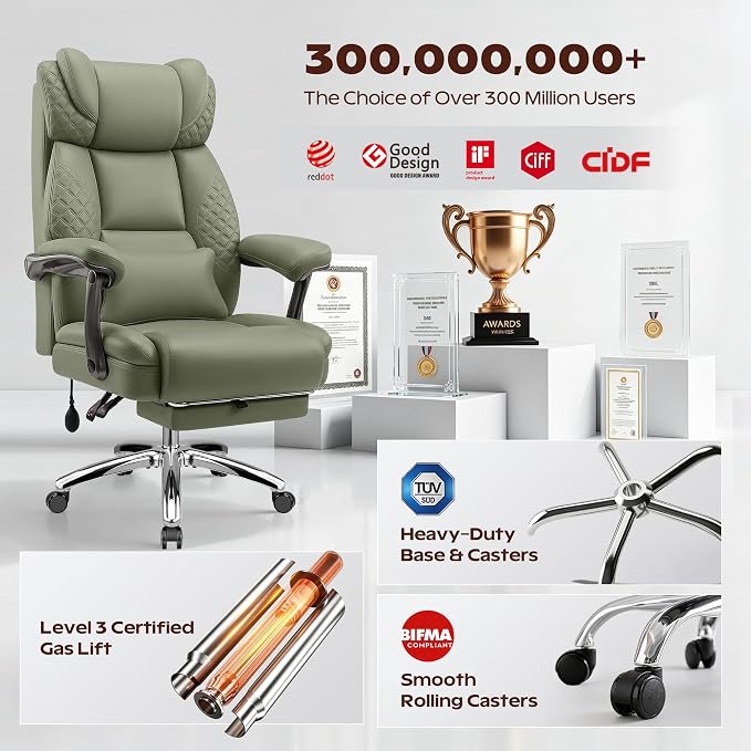 Big and Tall Office Chair, Desk Computer Chair with Footrest for Heavy People, Oversized Executive Gaming Chair, Extra Wide 500LBS Ergonomic Comfy Office Chair with Adjustable Lumbar Support